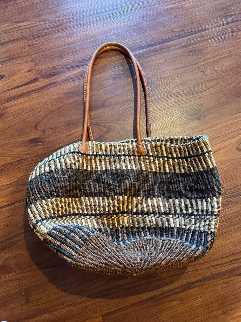 Anthropologie Striped Woven Tote in Natural, Brown, Black
